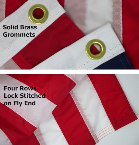 Flag with solid brass grommets and four rows of lock stitching.