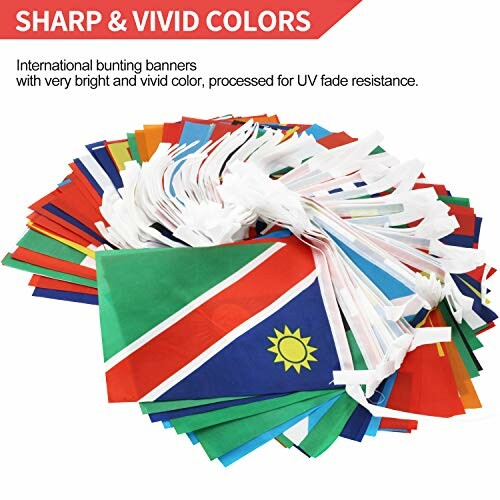 Colorful international bunting flags with UV fade resistance